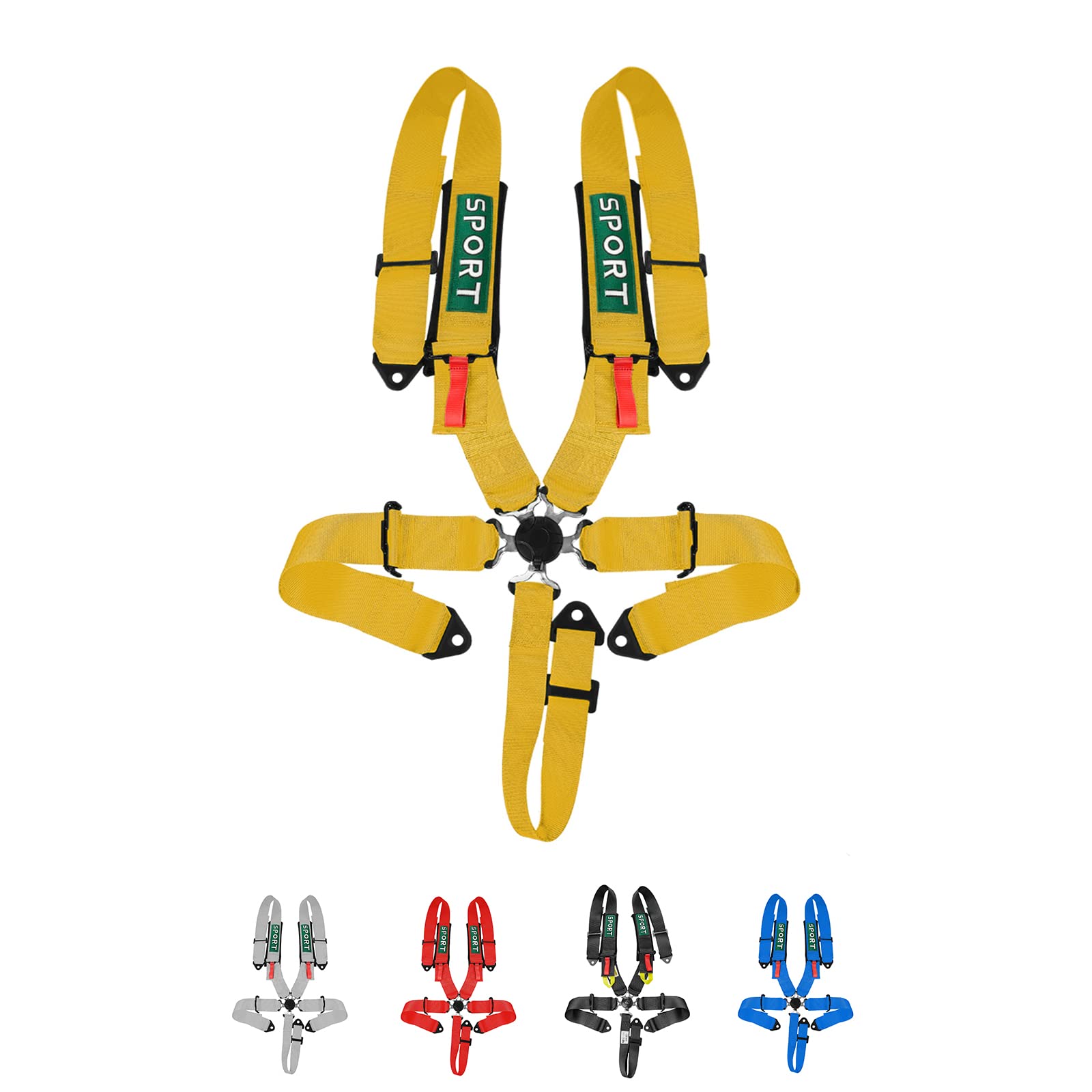 DING.PAI 5 Point Racing Harness Seat Belt Yellow Market Bucket Seats Protection Heavy Duty Shoulder Pads Quick Release Cam Lock
